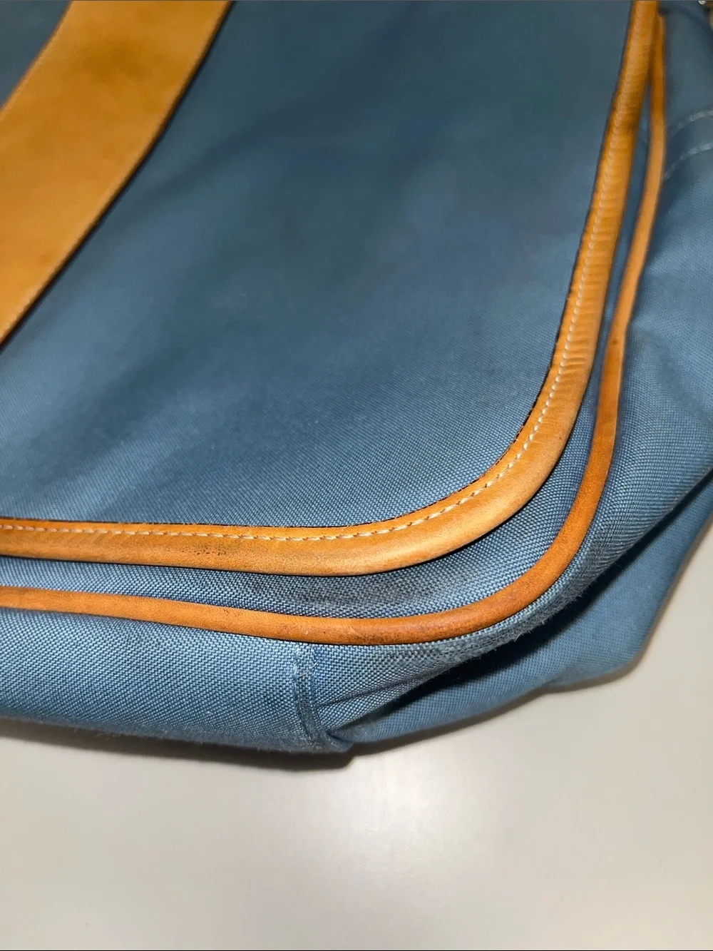 Coach Blue Canvas Messenger / Travel /Laptop with Tan Leather Trim